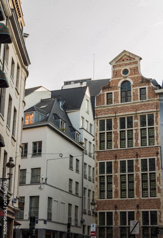 Street view of some Buildings in the center of Brussels.