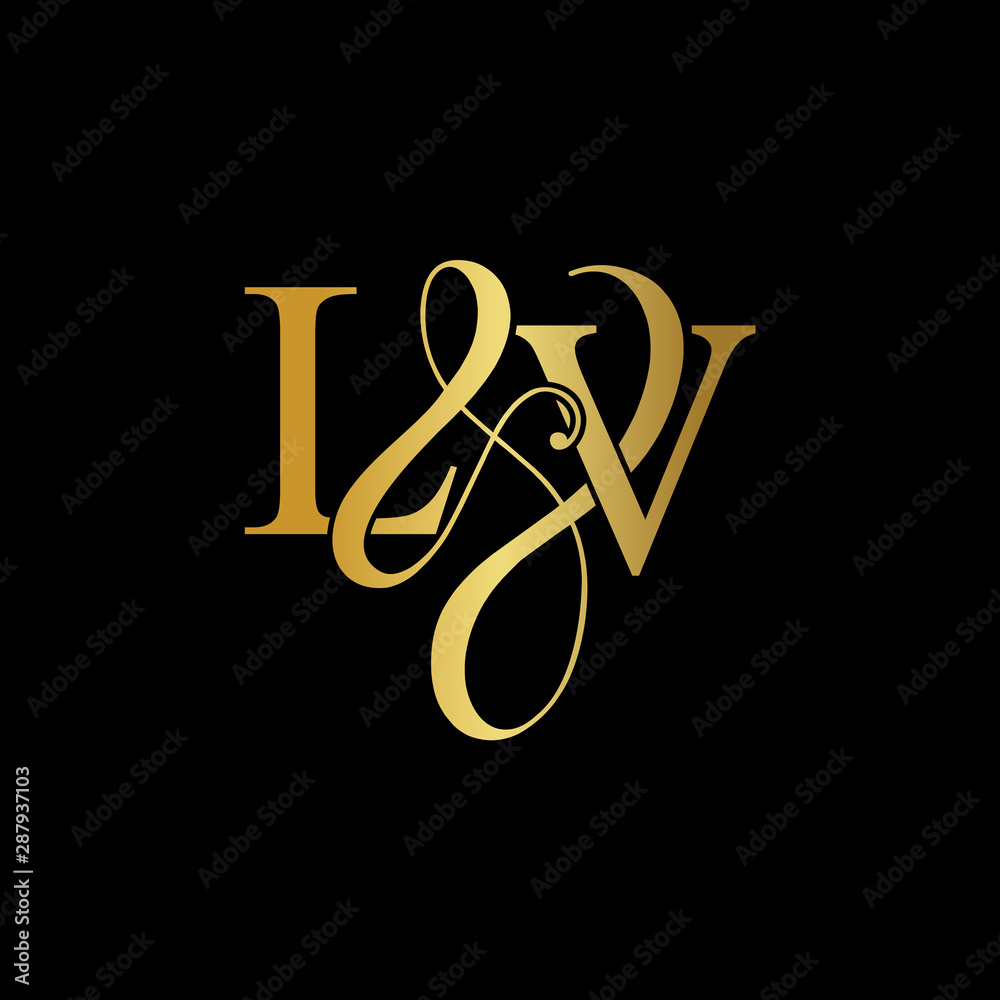 Initial letter , L V luxury art vector mark logo, gold color on