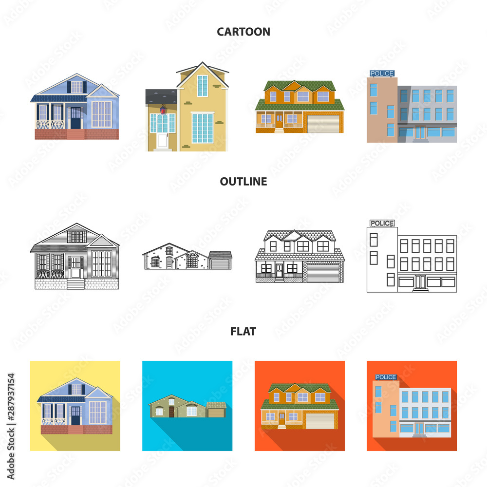 Vector illustration of building and front logo. Collection of building and roof stock vector illustration.