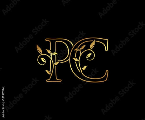 Initial letter P and C, PC, Gold Logo Icon, classy gold letter monogram logo icon suitable for boutique,restaurant, wedding service, hotel or business identity.