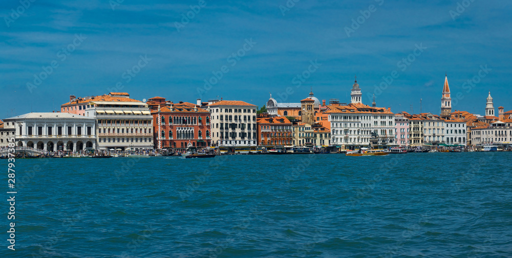 Panoramic view of the promenade of Venice from the sea, Italy