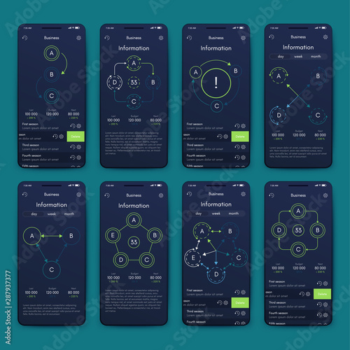 Different UI, UX, GUI screens and flat web icons for mobile apps