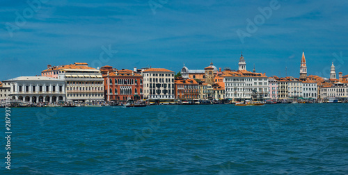 Panoramic view of the promenade of Venice from the sea, Italy