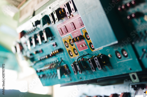 A inside view of the dashboard in helicopter pilot cabin photo