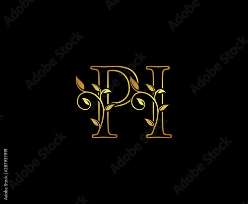 Initial letter P and I, PI, Gold Logo Icon, classy gold letter monogram logo icon suitable for boutique,restaurant, wedding service, hotel or business identity.