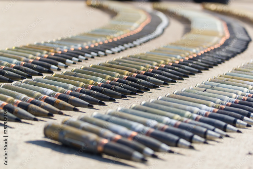 A row of ammunition cartridges - row of bullets in the circle A row of ammunition cartridges - row of bullets in the circle