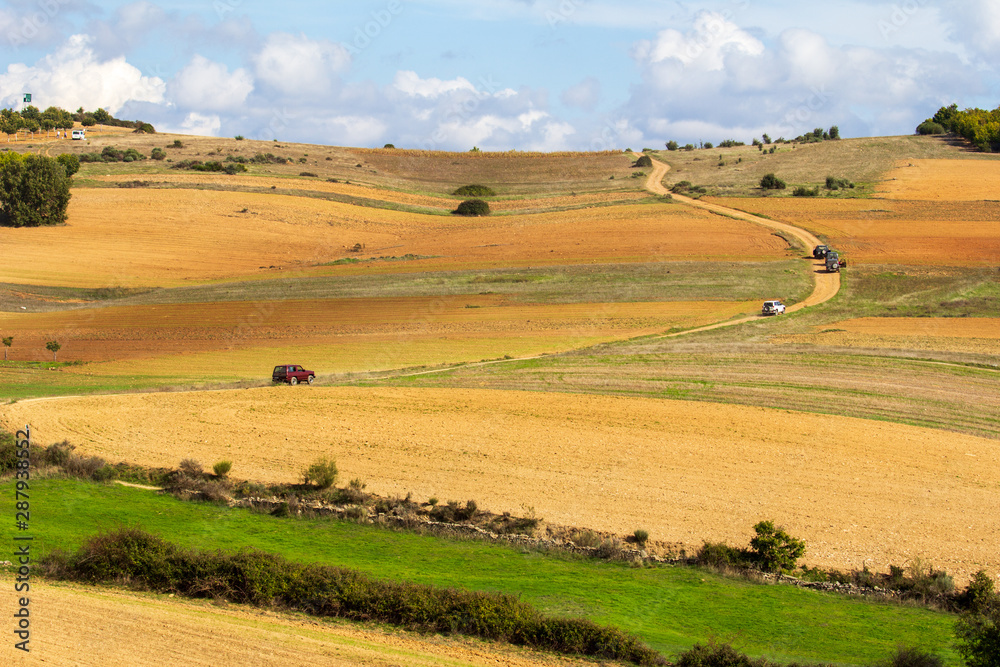 Landscape with wheat field and blue sky at Trás-os-Montes, Portugal.