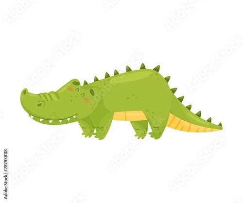 Cute green crocodile. Vector illustration on a white background.