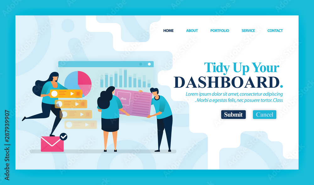 Landing page vector design of Tidy Up Your Dashboard. Easy to edit and customize. Modern flat design concept of web page, website, homepage, mobile apps, UI. character cartoon Illustration flat style.