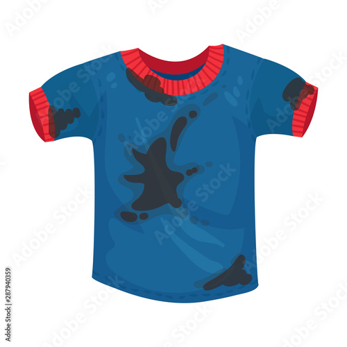 Blue dirty t-shirt. Vector illustration on a white background.