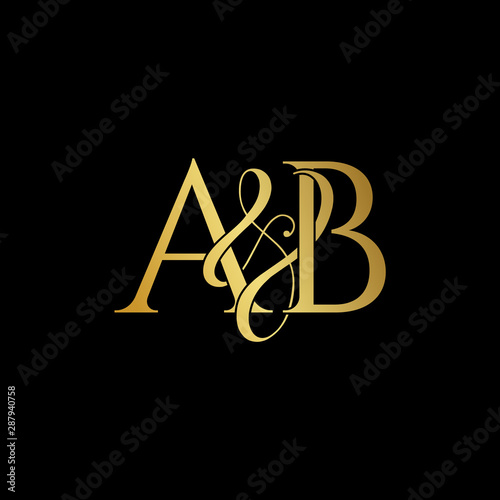Initial letter A & B AB luxury art vector mark logo, gold color on black background.