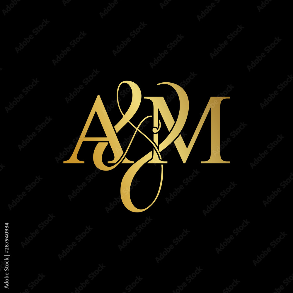 Initial letter A & M AM luxury art vector mark logo, gold color on