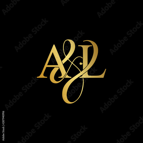 Initial letter A & L AL luxury art vector mark logo, gold color on black background.