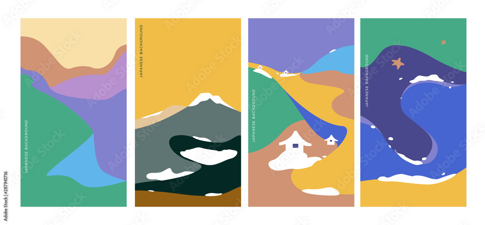 Landscape pattern vector with Japanese wave pattern. Abstract background. Mountain template.