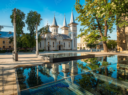 Konstfotografi Central square of Baia Mare, the capital of Maramures County, Romania with Saint