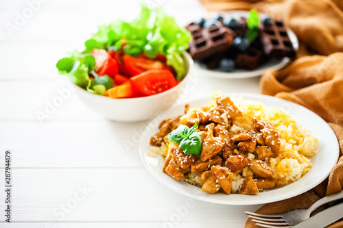 Rice and chicken of teriyaki