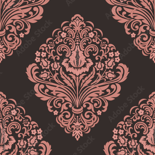 Vector damask seamless pattern element. Classical luxury old fashioned damask ornament, royal victorian seamless texture for wallpapers, textile, wrapping. Exquisite floral baroque template.