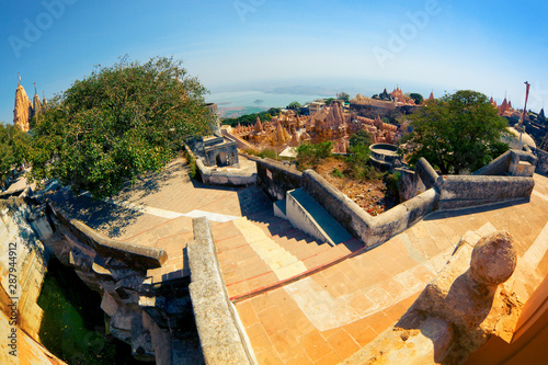 Jain temple complex on top of Shatrunjaya hill. Palitana (Bhavnagar district), Gujarat, India photo