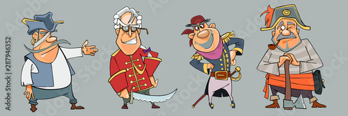 cartoon men pirates in different medieval clothes