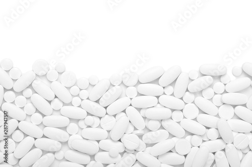 various pills macro on white background
