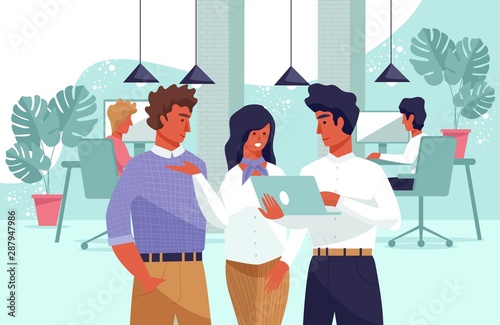 Flat Banner Community Young People in Workplace.