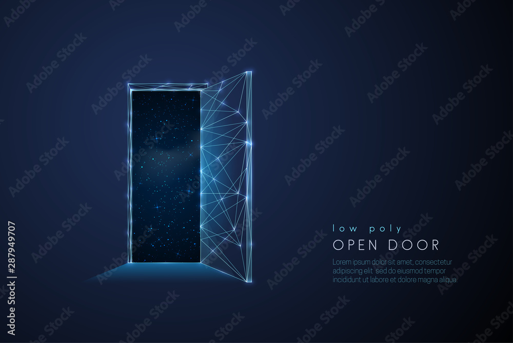 Abstract open door to universe. Low poly style design