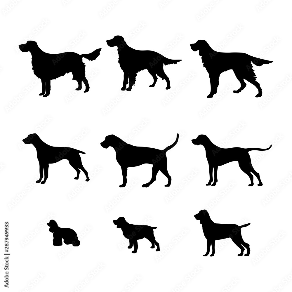 set of dog silhouettes of dogs