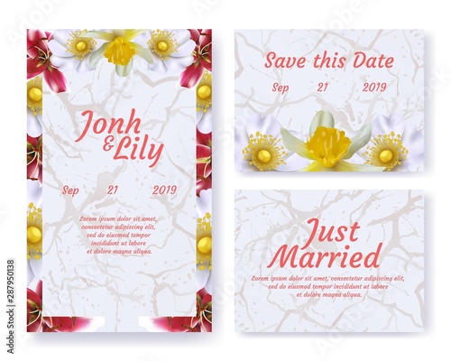 Abstract Poster Set with Flowers Wedding Cards