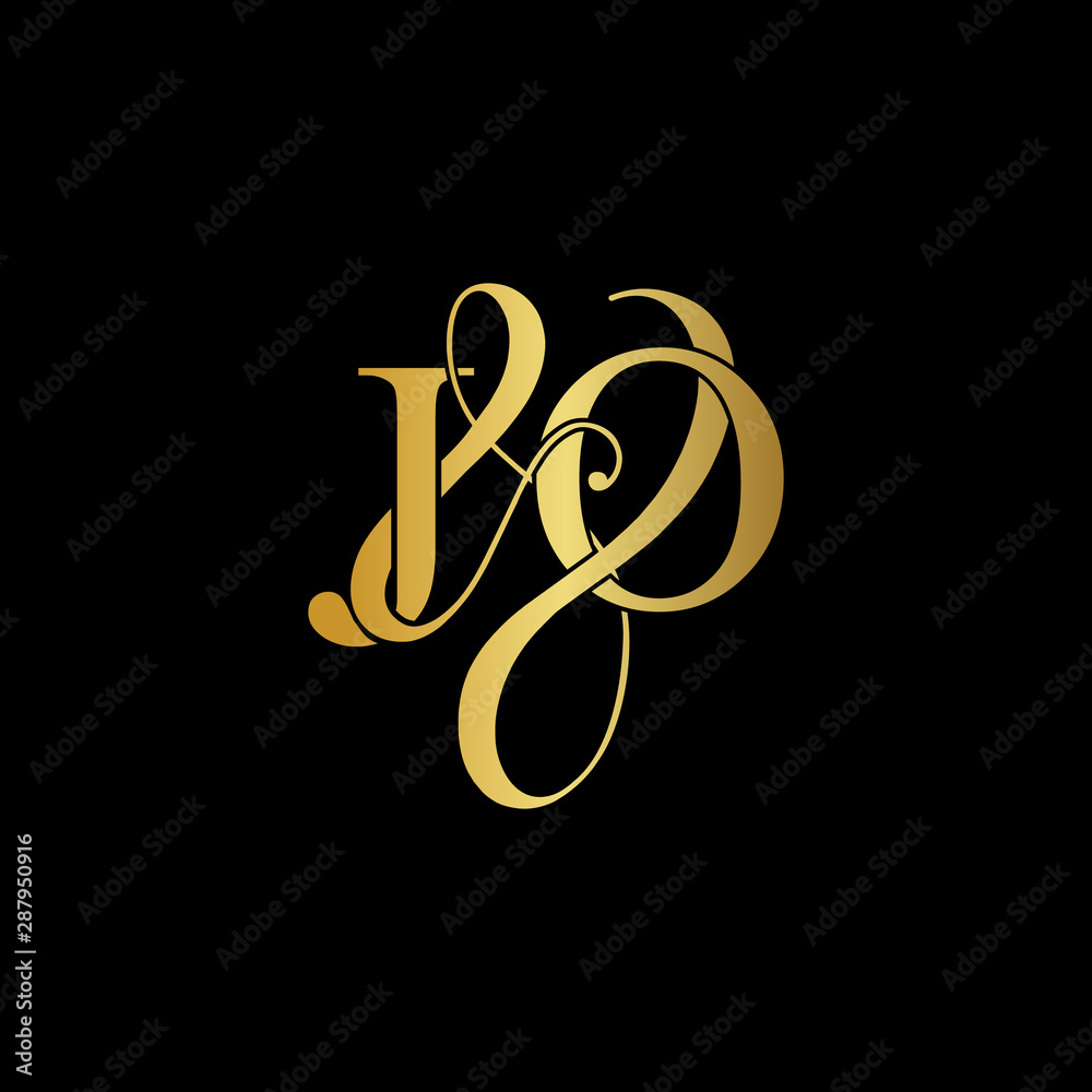 Initial letter J & O JO luxury art vector mark logo, gold color on black background. Initial letter J & O JO luxury art vector mark logo, gold color on black background.