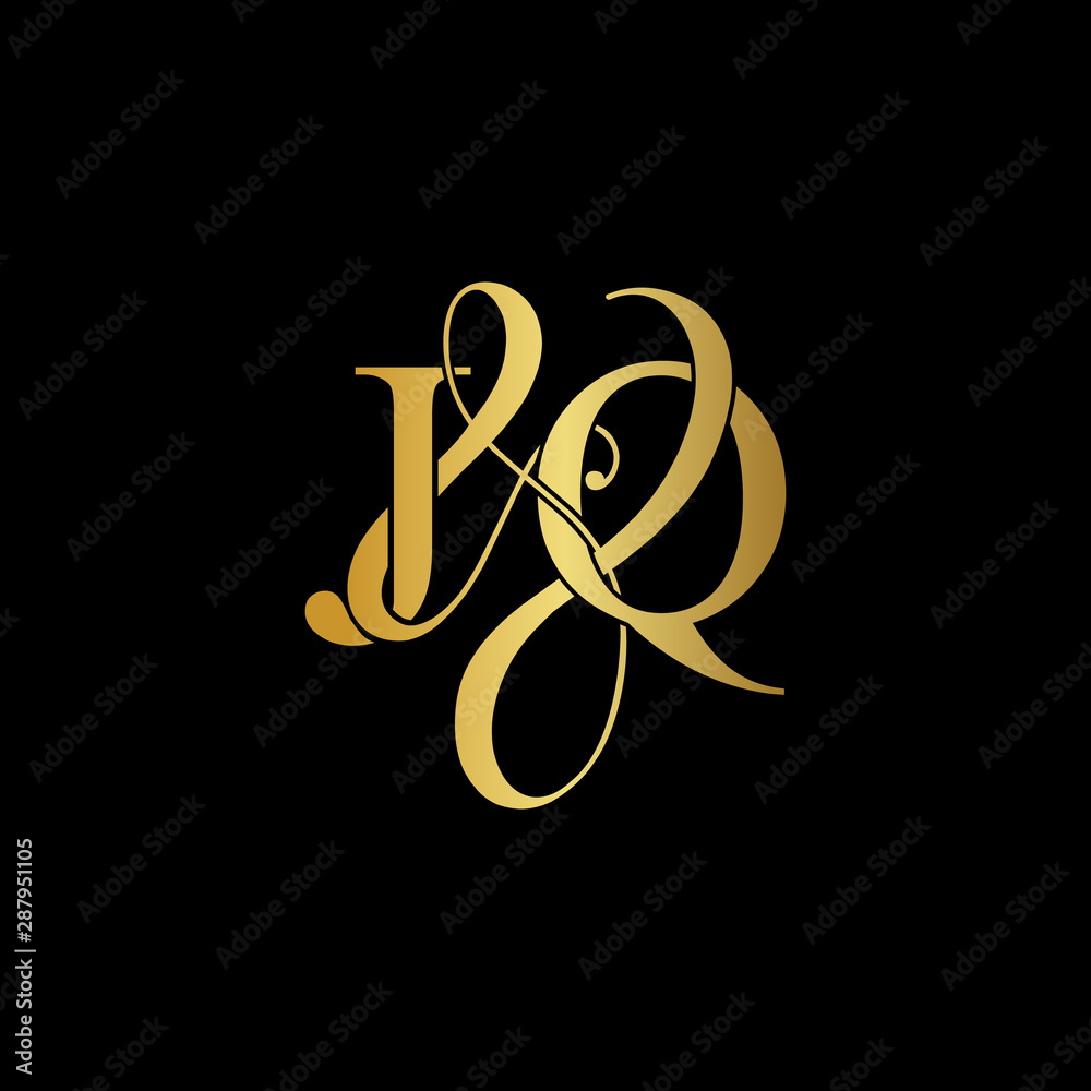 Initial letter J & Q JQ luxury art vector mark logo, gold color on black background.