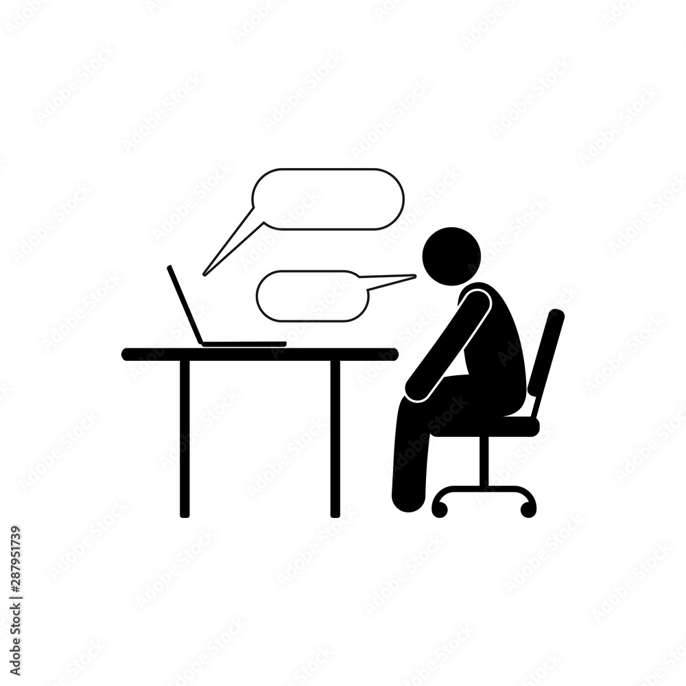 communication online icon, a person conducts a dialogue using the Internet, sticks figure pictogram people communication online icon, a person conducts a dialogue using the Internet, sticks figure pictogram people