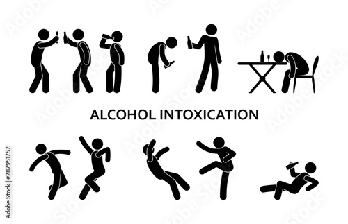 Φωτογραφία drunken man behavior, fight, alcohol abuse illustration, stick figure people ico