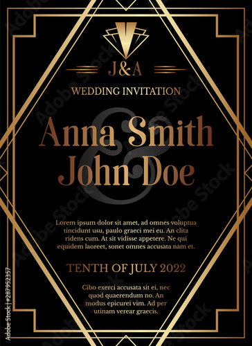 Geometric Art Deco Style Wedding Invitation Design