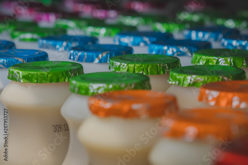 Fermented milk on shelves at convenience store 