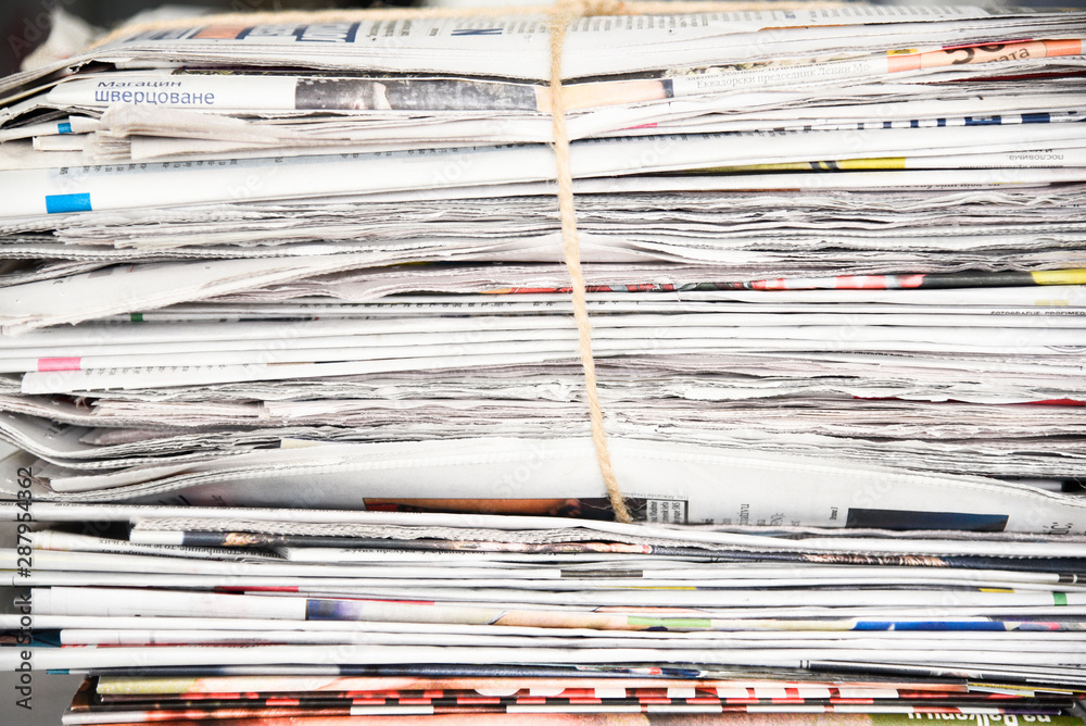 Pile Of Newspaper Background Texture Lots Of Retro Journals With Headlines Articles And Photos Stock Photo Adobe Stock