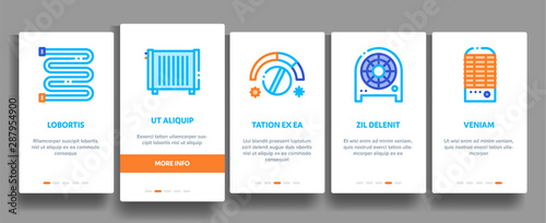 Heating And Cooling Vector Onboarding Mobile App Page Screen. Contour Illustrations