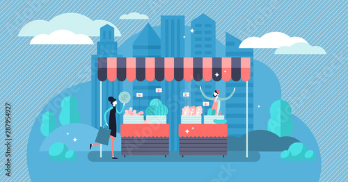 Trade vector illustration. Tiny local self employed store persons concept.