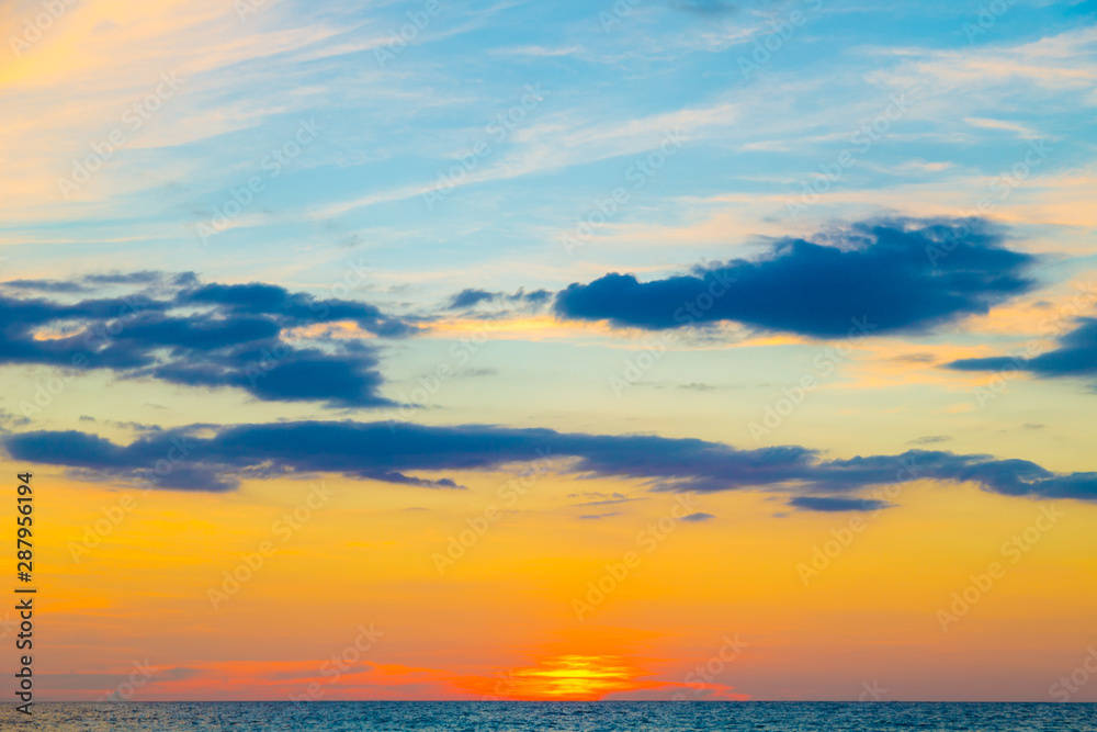 Silhouette sunset sea beach colorful sky
