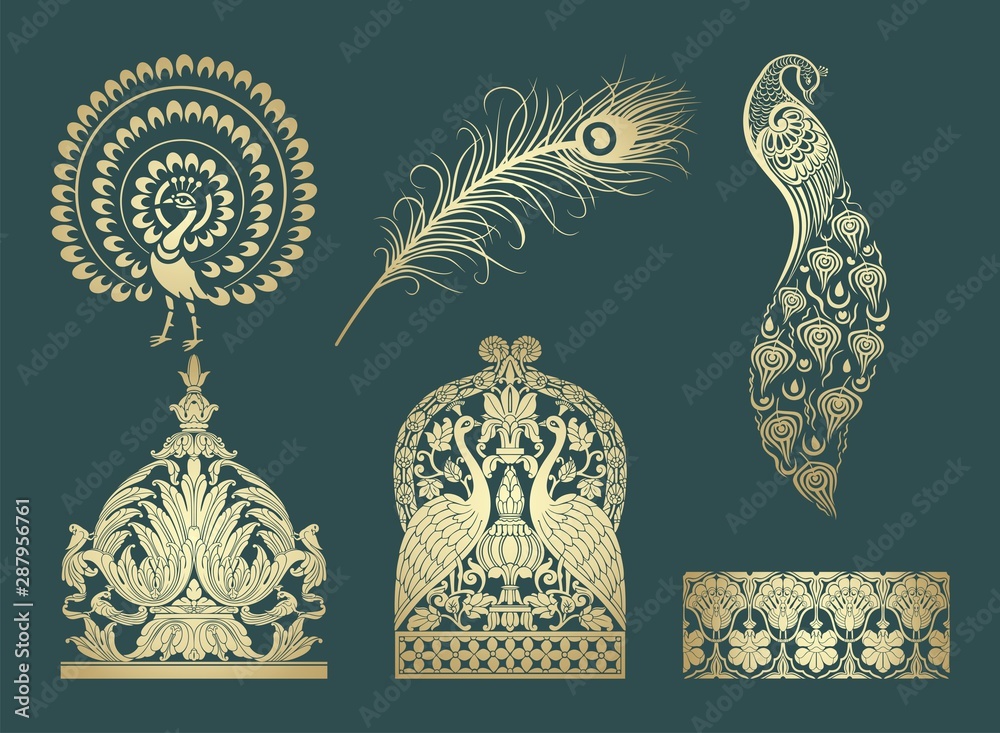 custom made wallpaper toronto digitalpeacock motif designs, textile , Rajasthan, royal India	