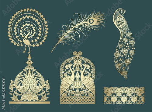 peacock motif designs, textile , Rajasthan, royal India	