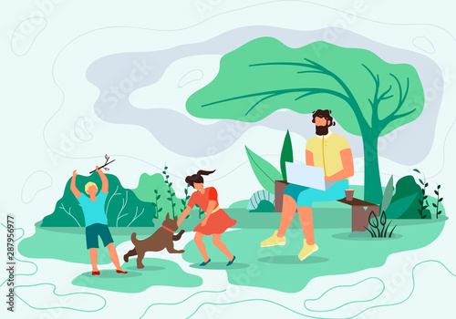 Banner Nature Walk with Children Cartoon Flat.