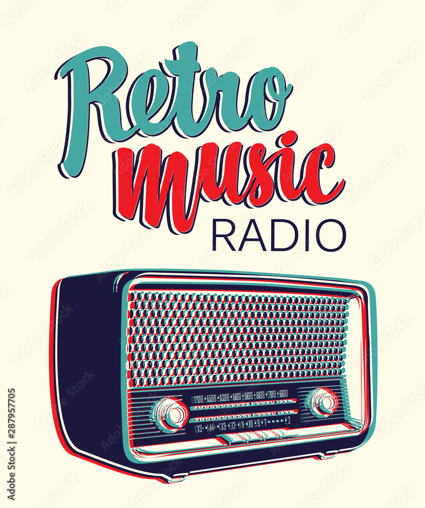 Vector banner for radio station with an old radio receiver and inscription  Retro music radio. Radio broadcasting concept. Suitable for banner, ad,  poster, flyer, logo Stock Vector | Adobe Stock