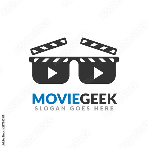 Movie geek logo design template, movie clapper board as glasses