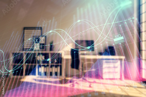 Wallpaper Mural Forex chart hologram with minimalistic cabinet interior background. Double exposure. Stock market concept. Torontodigital.ca