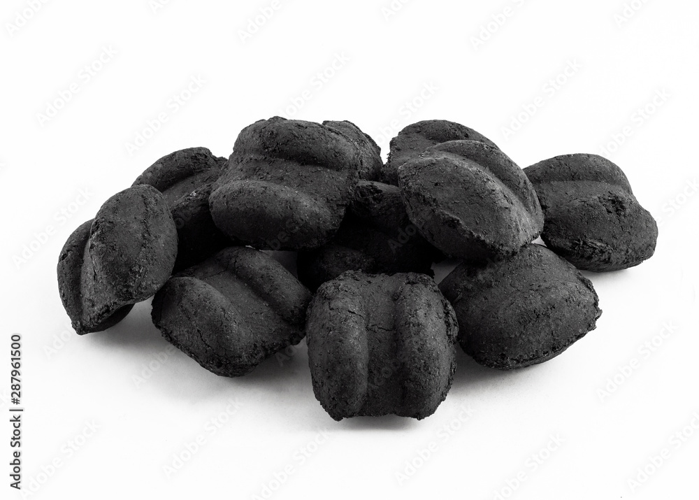 group of bbq charcoal briquette on white background group of bbq charcoal briquette on white background