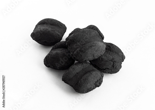 group of bbq charcoal briquette on white background
