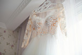 wedding dress in the interior of the bedroom