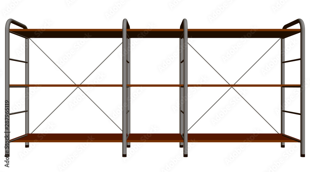 Rack with shelves for goods. Front view. 3D. Vector illustration. Rack with shelves for goods. Front view. 3D. Vector illustration.