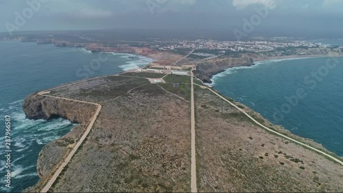 Aerial view of the Sagres Fortress on cape in Algarve, Portugal, 4k
