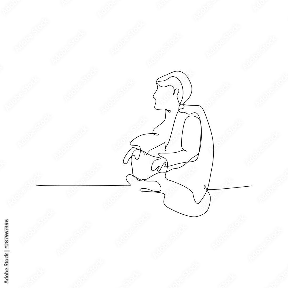 continuous line drawing of men sitting. isolated sketch drawing of men